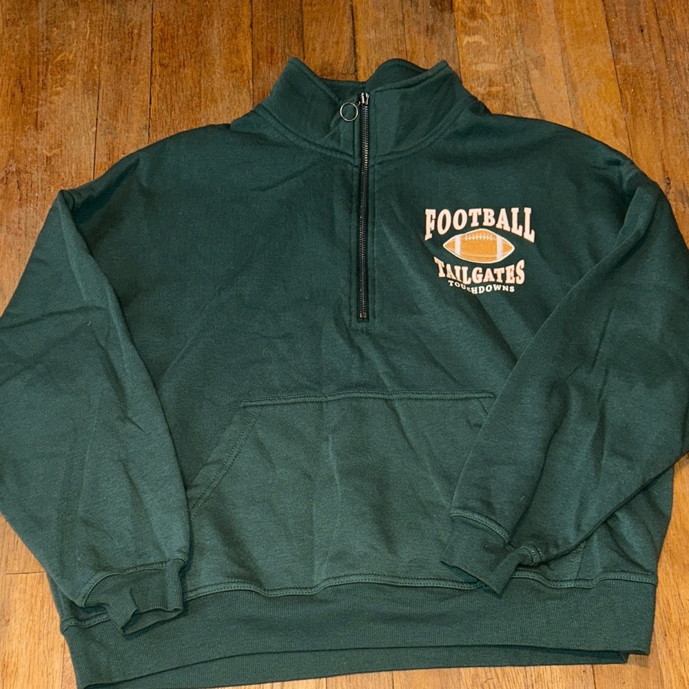 Dark Green Half-Zip Football Sweatshirt cropped L‎